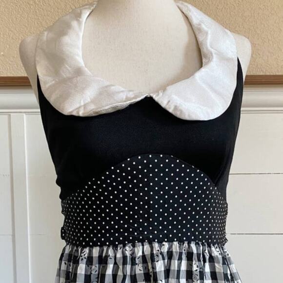 VTG Young Edwardian Arpeja Black & White Gingham Maxi Dress 7 - Picture 6 of 13